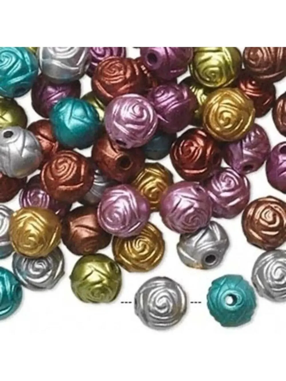 20 Vintage 90s Mixed Color Gold Teal Red Rose Bud 8mm Round Beads